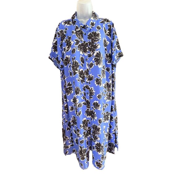 Lane Bryant Shirt Dress Women 18/20 Blue Floral Button Cottagecore‎ Sheer Boho - Picture 1 of 11